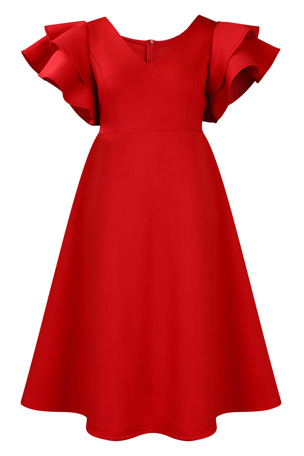 Flounce Sleeve High Waist A-Line Dress Lavish Daily