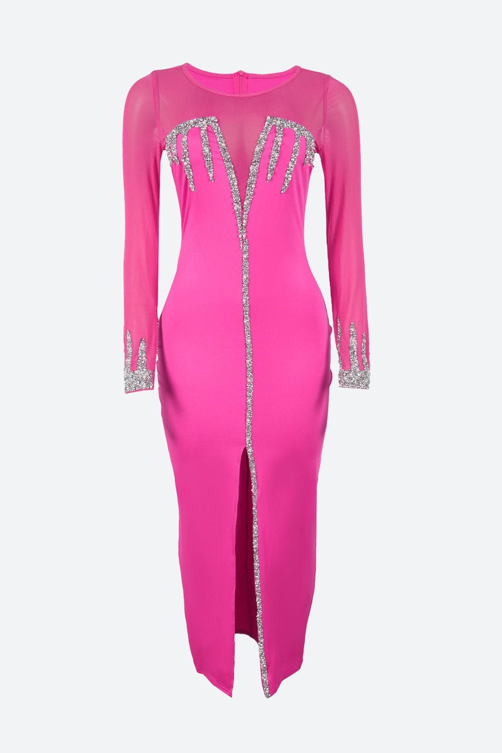 Diamond See-through Stitching Slit Dress Lavish Daily