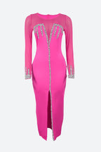 Diamond See-through Stitching Slit Dress Lavish Daily