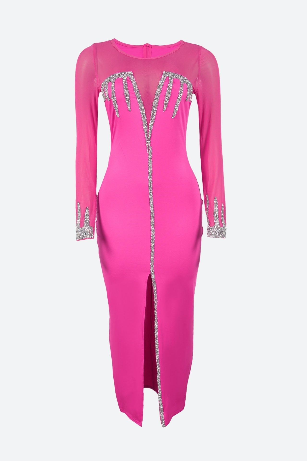 Diamond See-through Stitching Slit Dress Lavish Daily