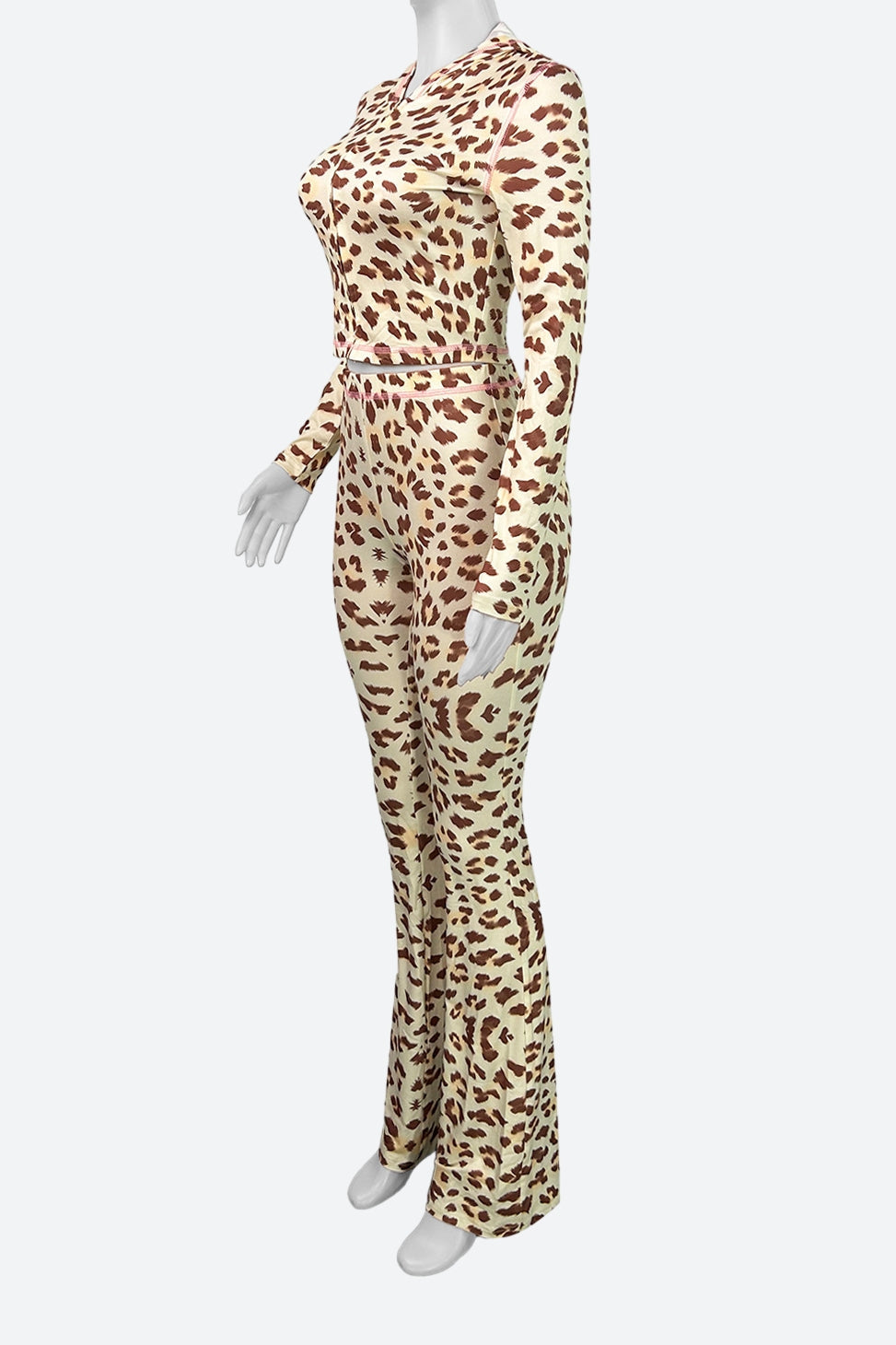 Leopard Print Zipper Jacket And Flared Pants Lavish Daily