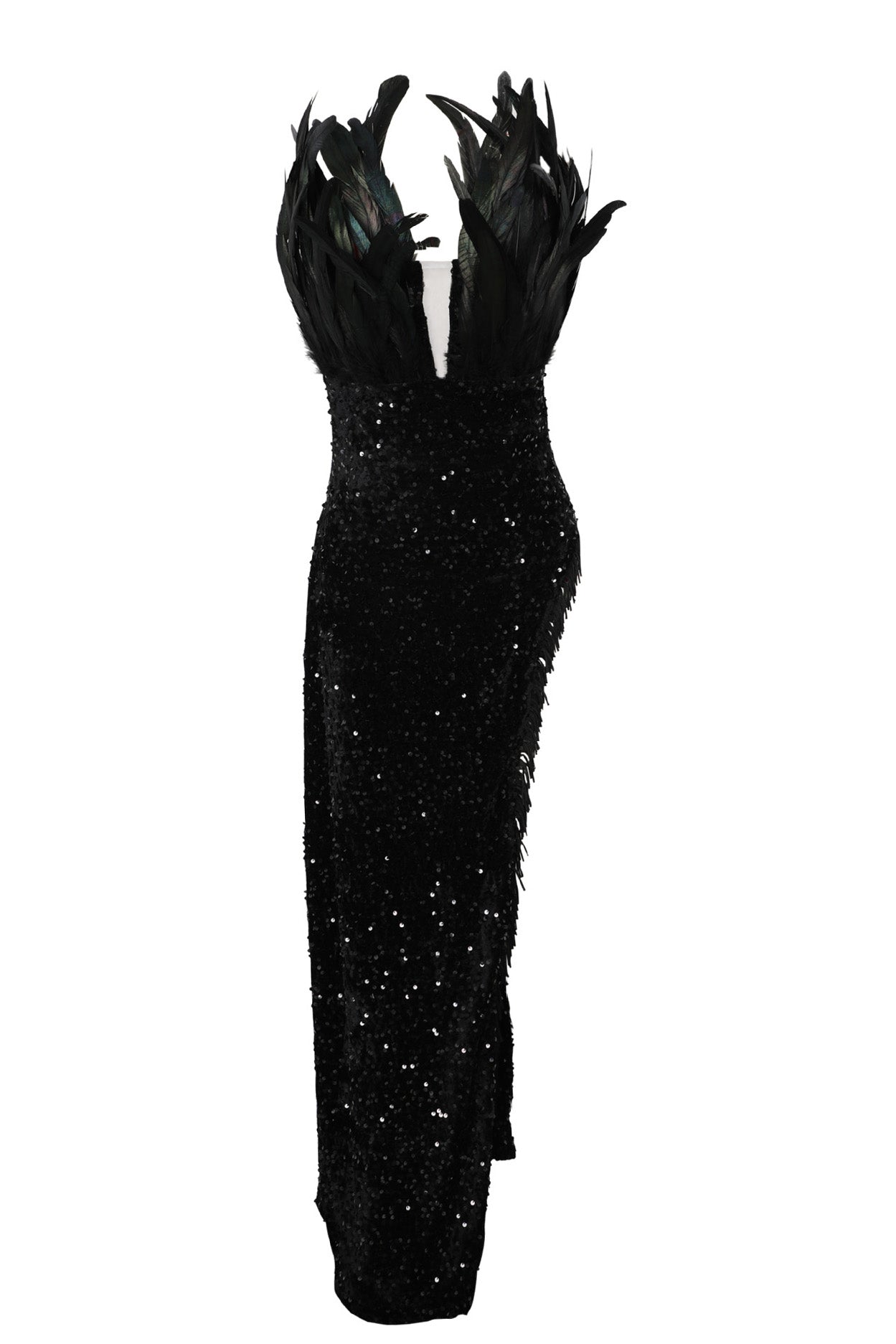 Strapless Feather Trim Sequin Bodycon Dress Lavish Daily