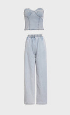 Denim Tube Top Wide Leg Pants Set Lavish Daily