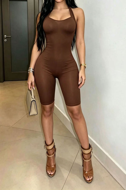 Backless Halter Bodycon Biker Romper LavishDaily