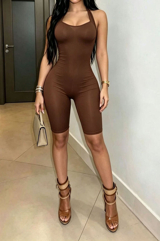 Backless Halter Bodycon Biker Romper LavishDaily
