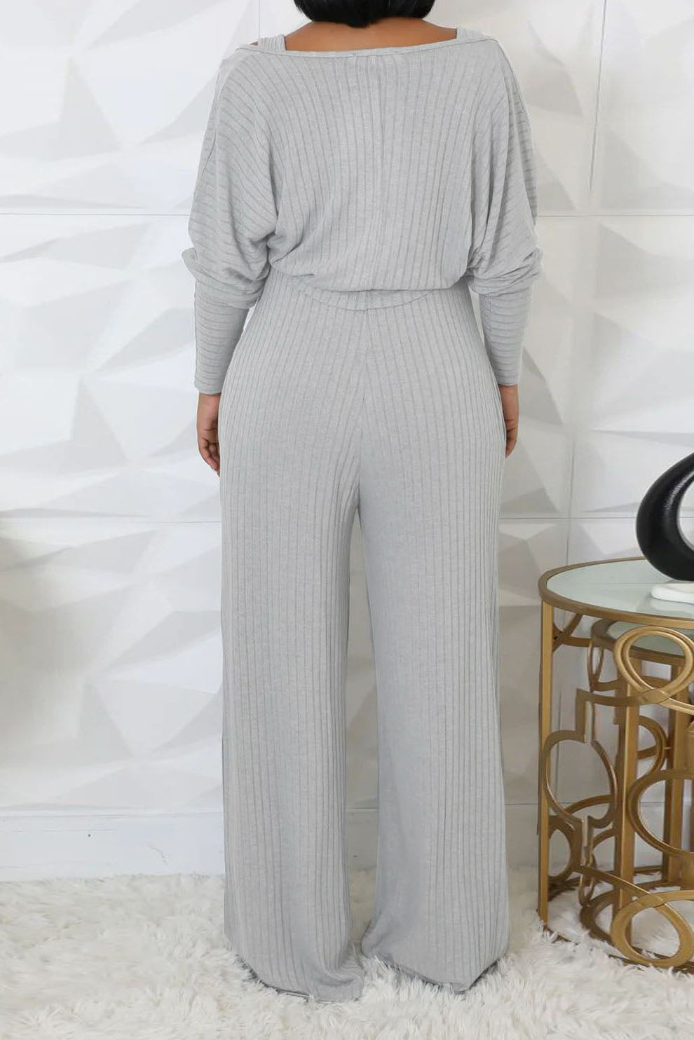 2-Piece Ribbed Knit Tank Jumpsuit & Cropped Top Set Lavish Daily