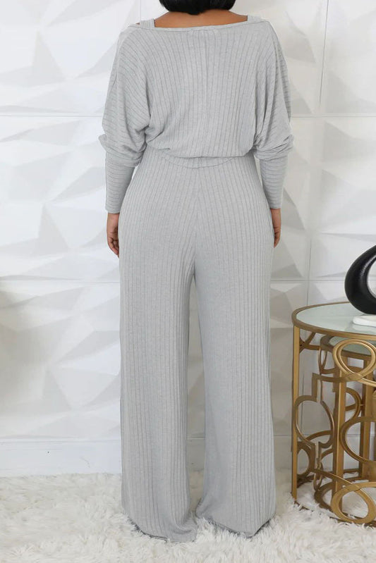 2-Piece Ribbed Knit Tank Jumpsuit & Cropped Top Set Lavish Daily