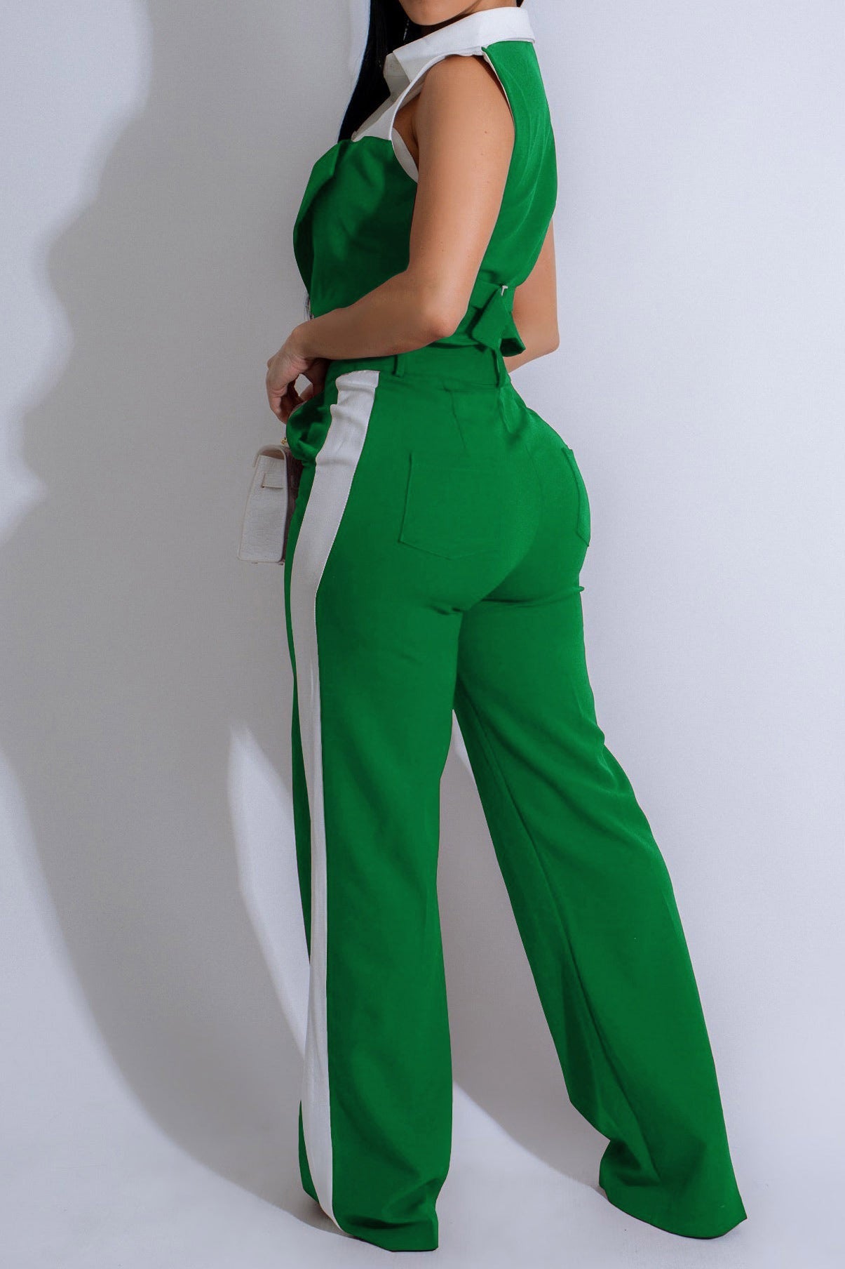 Patchwork Button Tie Back Top And Trousers Set Lavish Daily