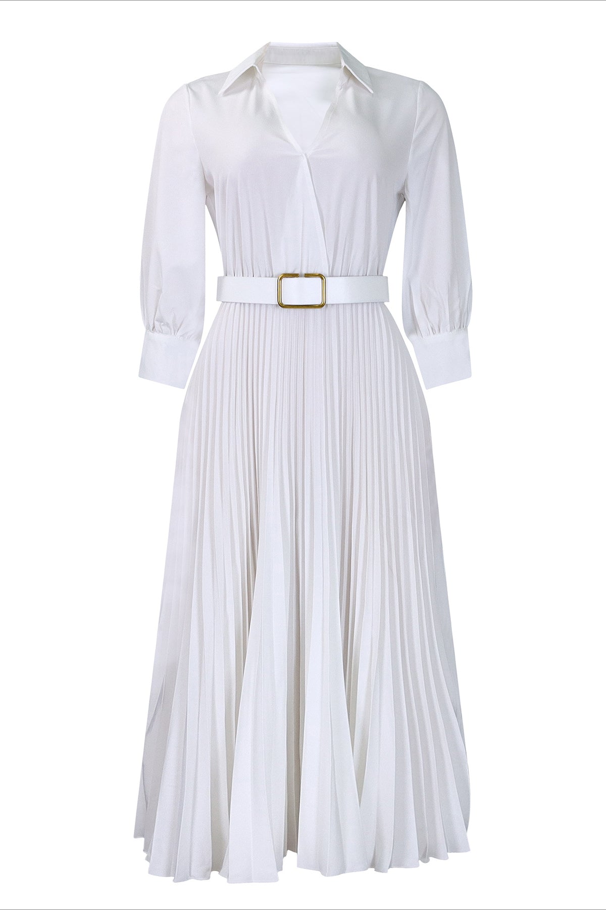 Solid Color Cinched Waist Pleated Long Dress Lavish Daily