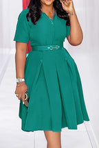 Elegant Short-Sleeve Solid Work Dress Lavish Daily