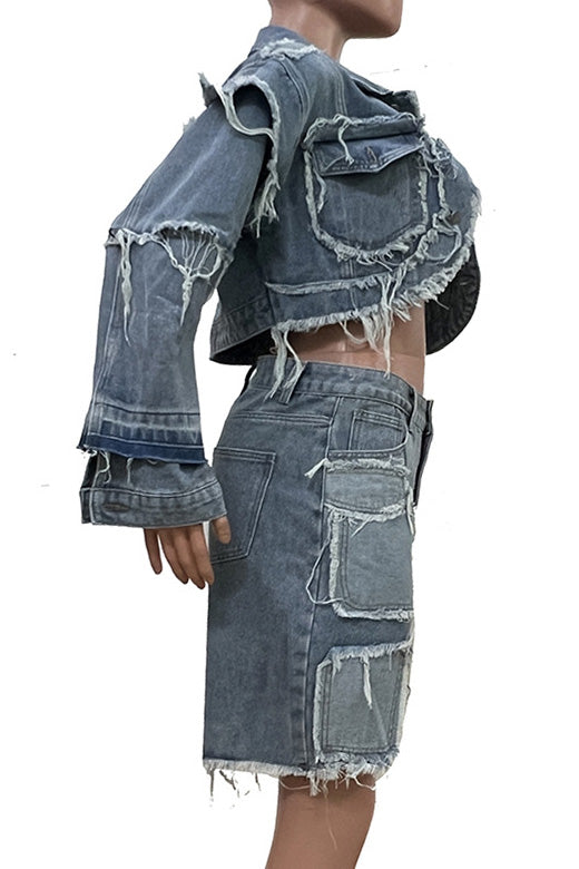 Vintage Washed Patchwork Denim Set Lavish Daily