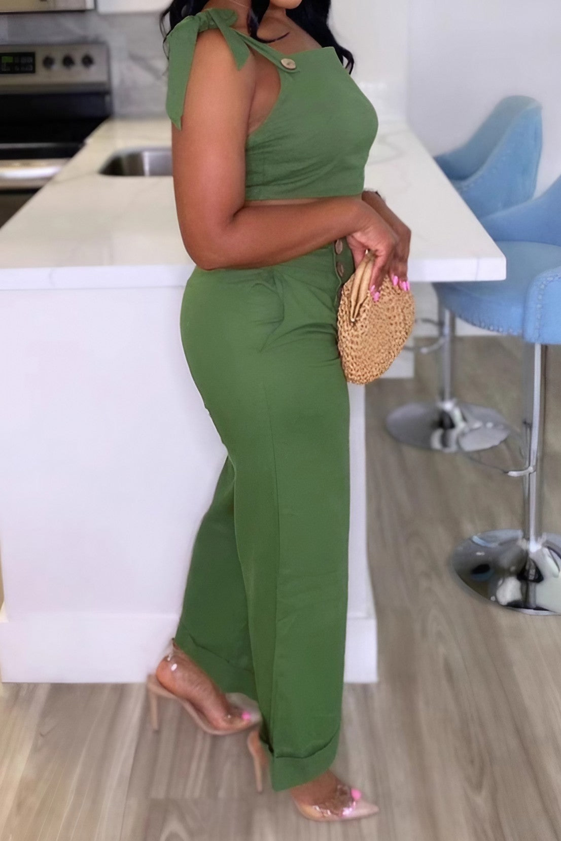 Ruched Tie-Strap Top & Wide Leg Pants Set Lavish Daily