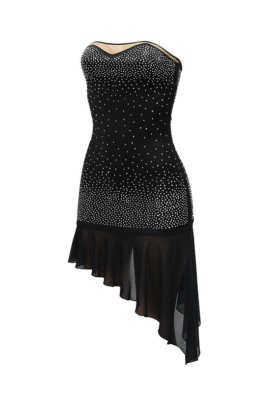 Asymmetric Frill Hem Bandeau Midi Dress Lavish Daily