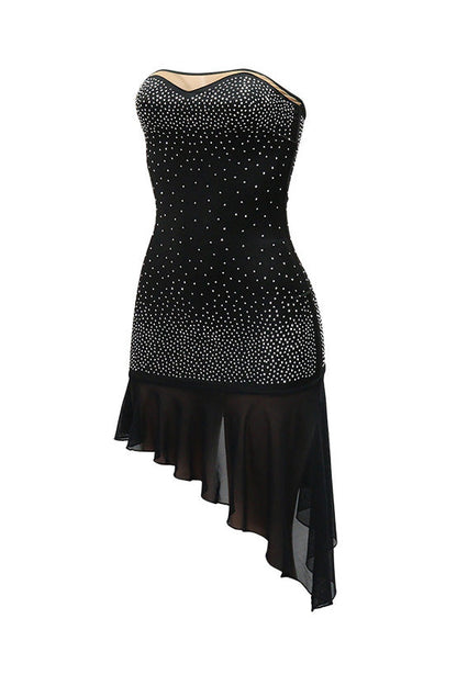 Asymmetric Frill Hem Bandeau Midi Dress Lavish Daily