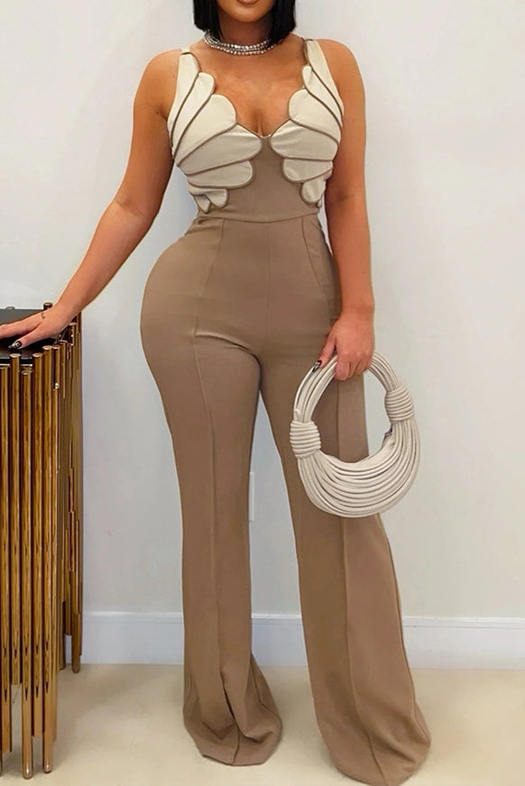 Folded Shell Sway V-Neck Wide Leg Jumpsuit Lavish Daily