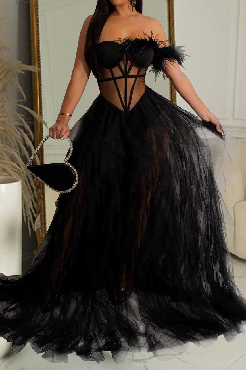 Strapless Corset Tulle Maxi Dress Lavish Daily