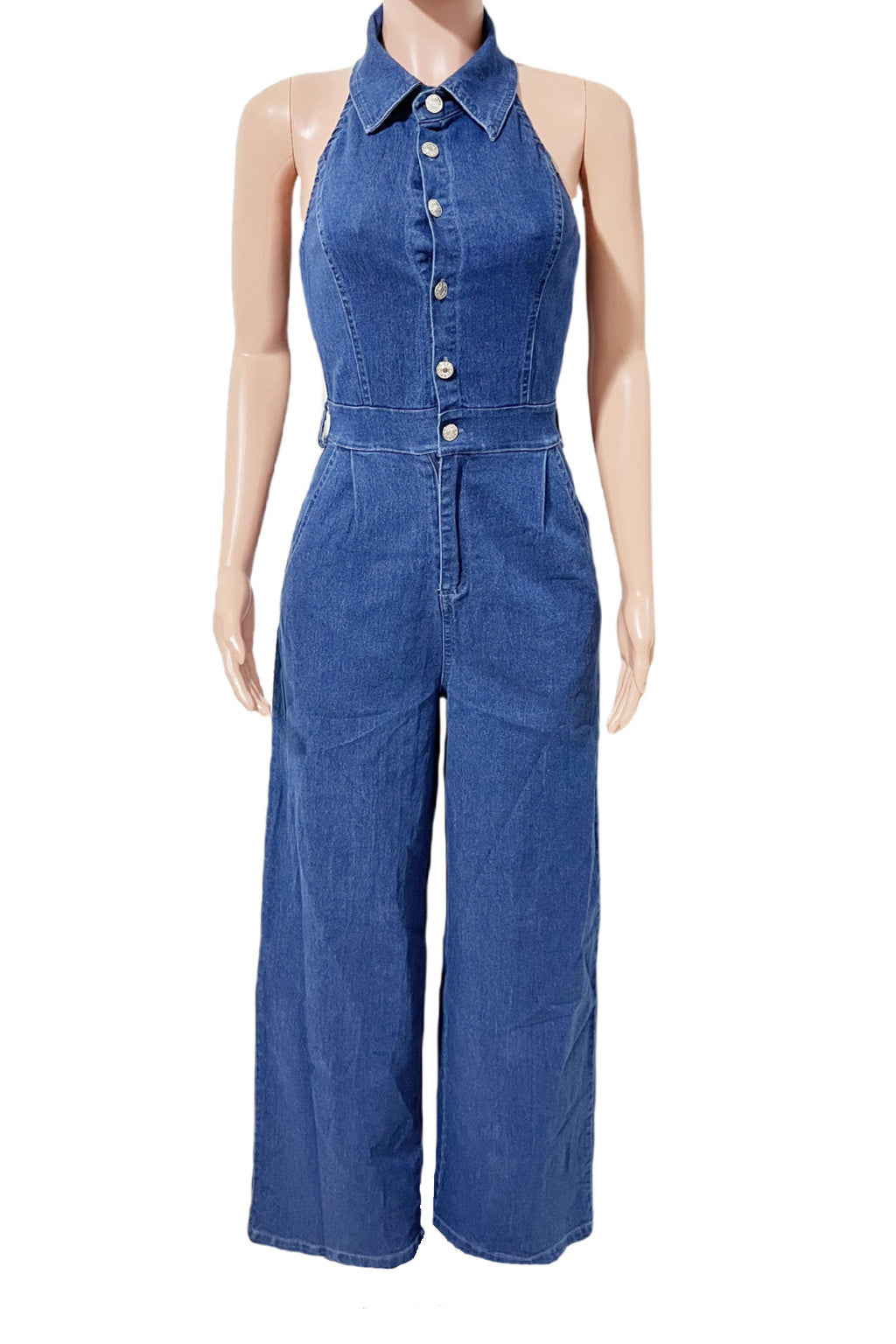 Halter Backless Jumpsuit Wide Leg Stretch Lavish Daily