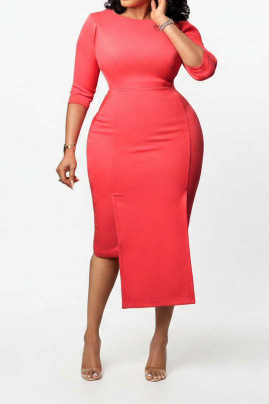 Elegant 3/4 Sleeve Front Slit Pencil Dress Lavish Daily