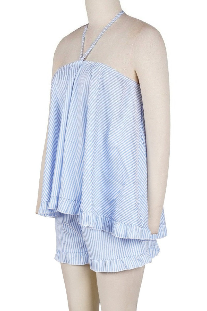 Striped Halter Sleeveless Loose Two-Piece Set Lavish Daily