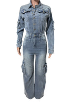 Washed Denim Utility Wide Leg Jumpsuit Lavish Daily