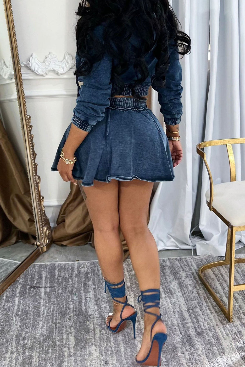 Hooded Denim Jacket & Skirt Set Lavish Daily