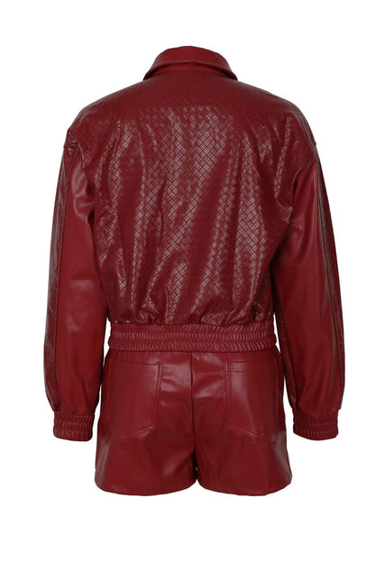 Woven Faux Leather Bomber Shorts Set Lavish Daily