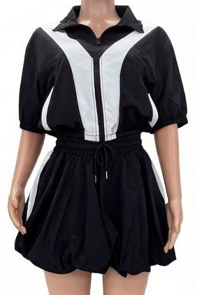 Color-Block Track Jacket & Bubble Skirt Set Lavish Daily