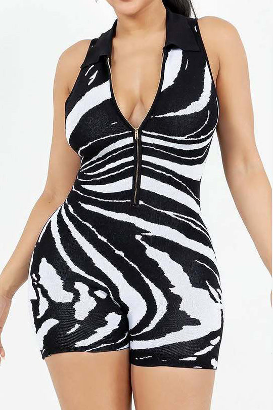 Ribbed Printed Stretch Romper Lavish Daily