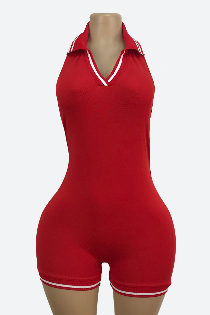 Sleeveless Solid Backless Halter Romper Lavish Daily