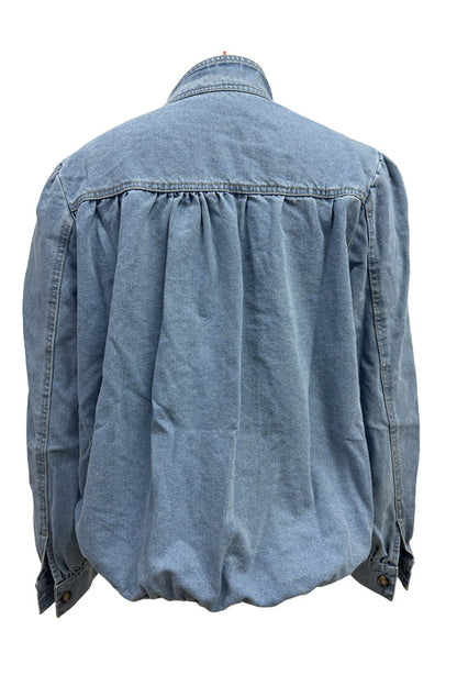 Puff-Sleeve Stand-Collar Denim Jacket Lavish Daily