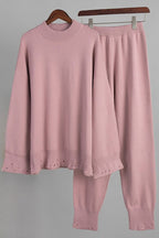 Distressed Knit Pants & Crew Neck Sweater Set Lavish Daily