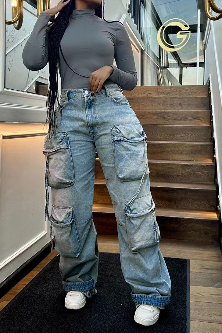 Flap Pocket Light Wash Jeans Lavish Daily