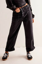 Washed Wide Leg Cuffed Jeans Lavish Daily