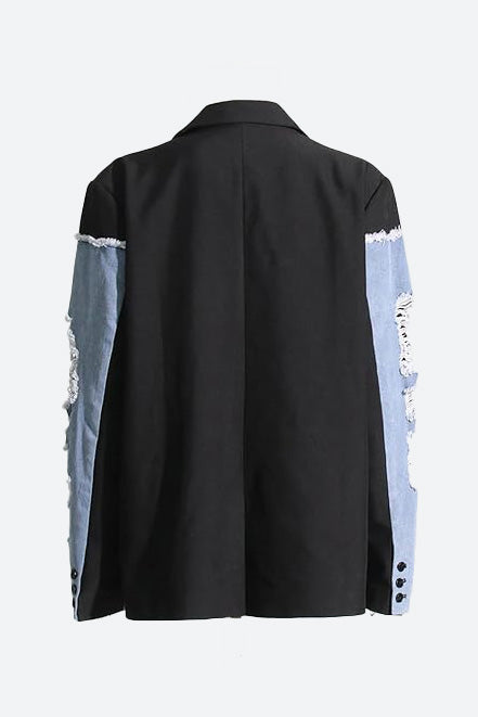 Color Blocking Loose Denim Jacket Lavish Daily