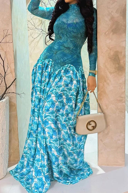 Mock Neck Mesh Floral Maxi Dress Lavish Daily