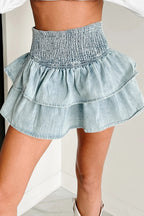 Light Washed Denim Tiered Skirt Lavish Daily