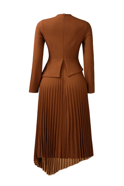 Asymmetric Hem Pleated Midi Dress Lavish Daily