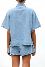 Loose Pocket Denim Shirt & Shorts Set Lavish Daily