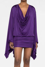 Cowl Neck Batwing Sleeve Mini Dress Lavish Daily
