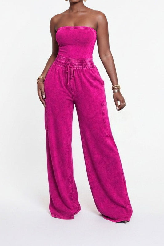 Mineral Wash Bandeau Cargo Jumpsuit Lavish Daily