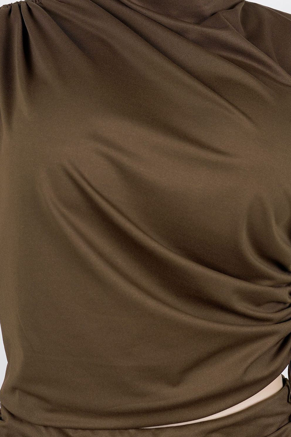 Ruched Mock Neck & Flare Pant Set Lavish Daily