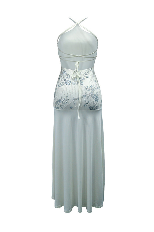 Sequin Floral Halter Mermaid Maxi Dress Lavish Daily