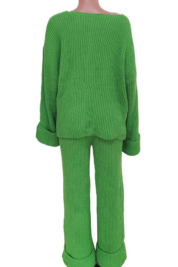 Solid Loose Knitted Two Piece Set Lavish Daily