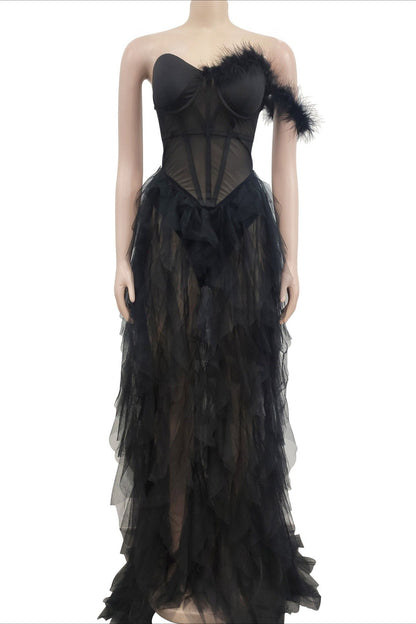 Strapless Corset Tulle Maxi Dress Lavish Daily