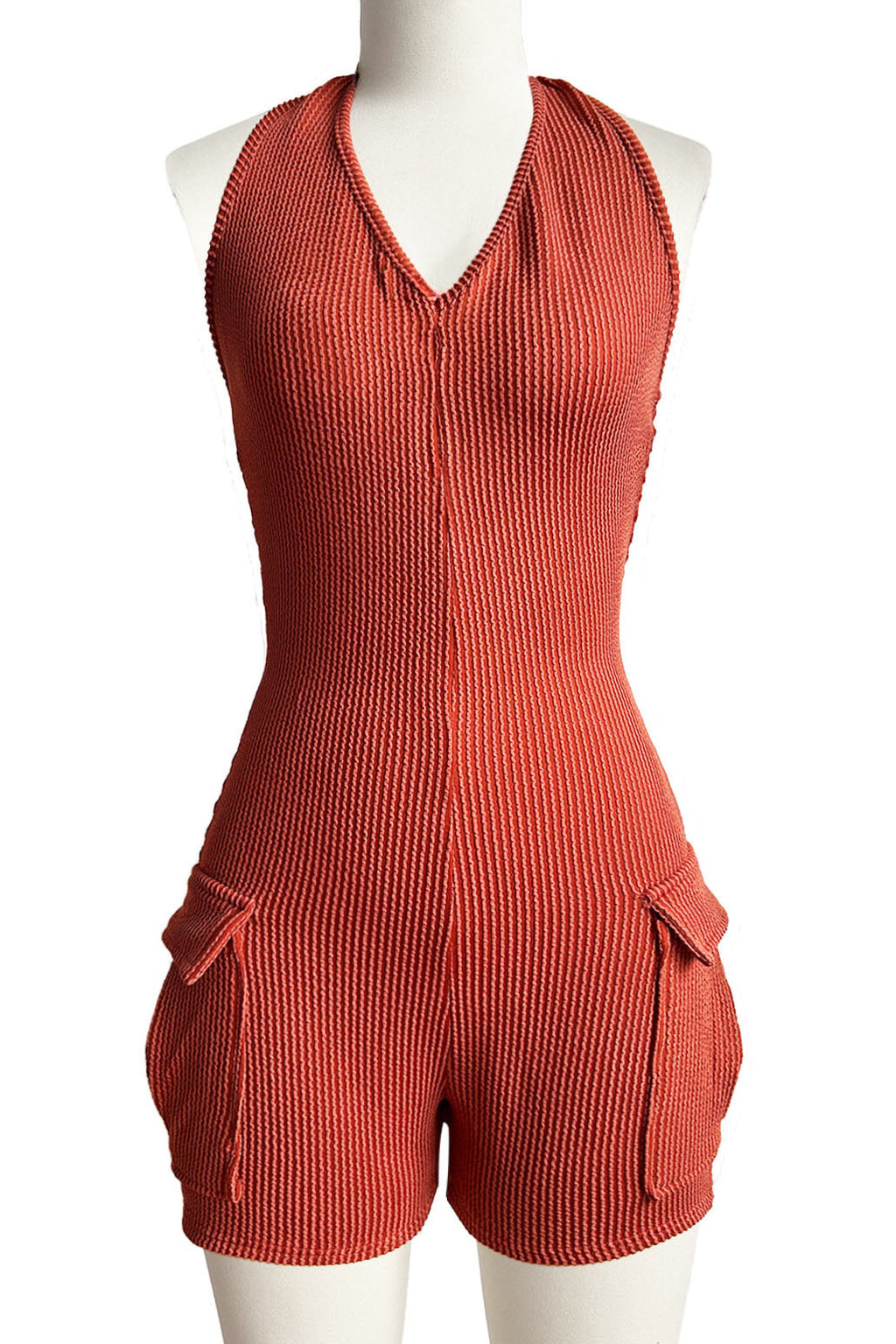 Halter Neck Pocket Slim-Fit Backless Rompers Lavish Daily