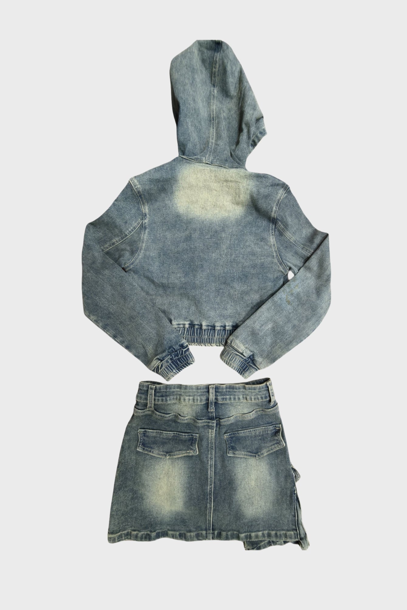 Stretch Denim Hooded Skirt Suit Lavish Daily