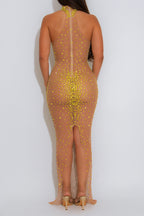 Sheer Mesh Rhinestone Bodycon Dress LavishDaily