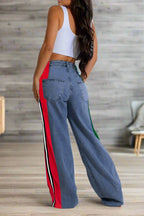 Wide Jeans with Wide Contrast Side Lines Lavish Daily