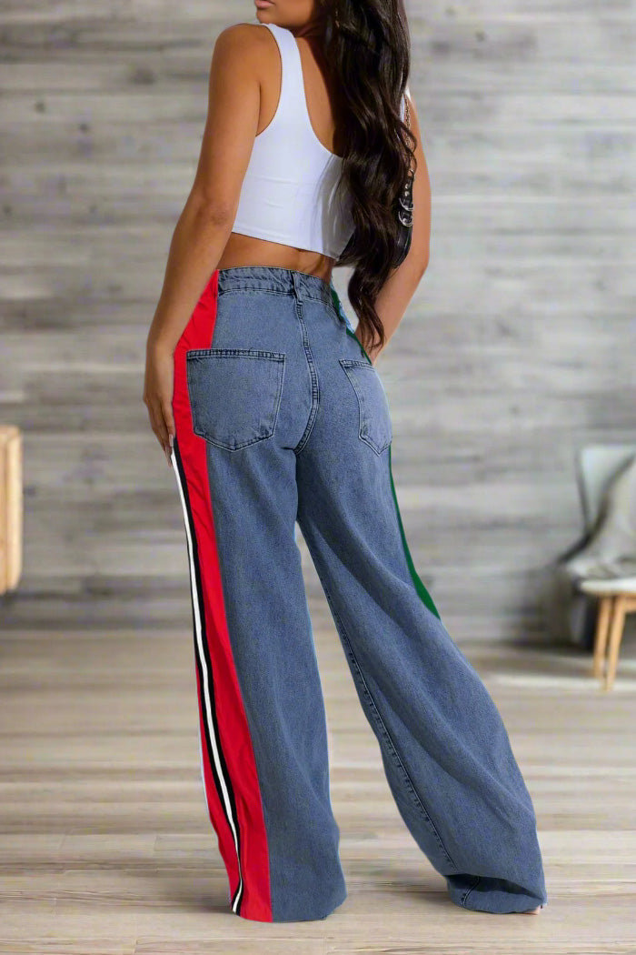 Wide Jeans with Wide Contrast Side Lines Lavish Daily