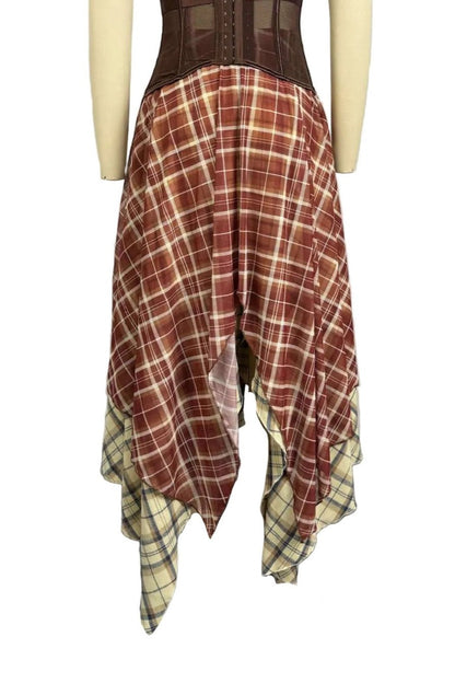 Plaid Tie-Front Asymmetrical Skirt Lavish Daily